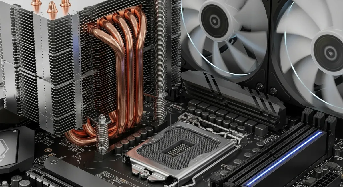 Yüksek performanslı işlemci soğutucusu ve anakart yakın çekim