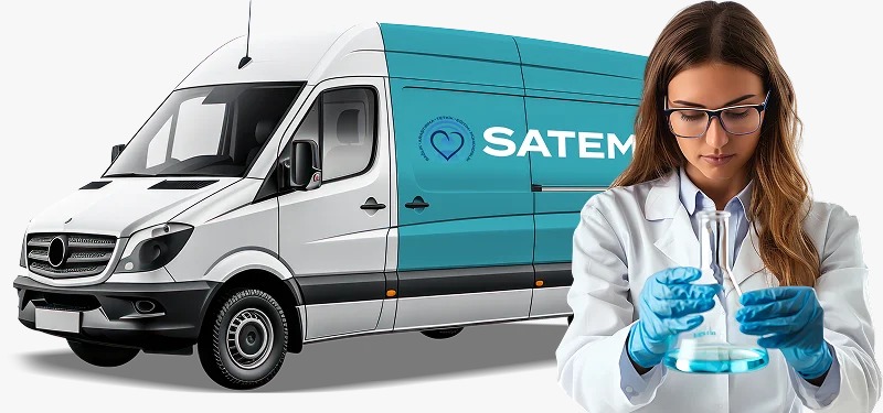 Satem OSGB gezici İSG aracı ve laboratuvar çalışanı